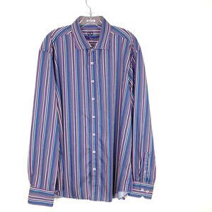 Bugatchi Men's Shirt Size XXL Striped Purple Blue Shaped Fit Button Up